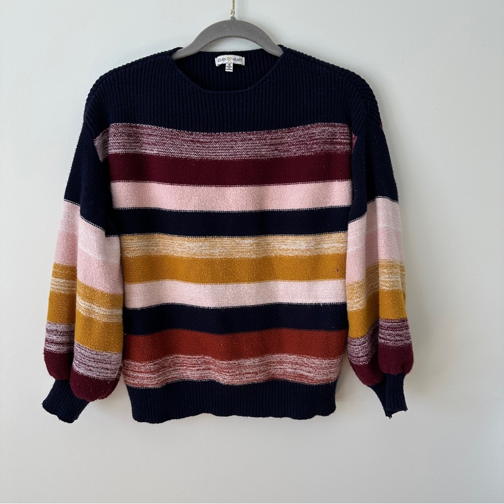Woven Heart Striped Sweater